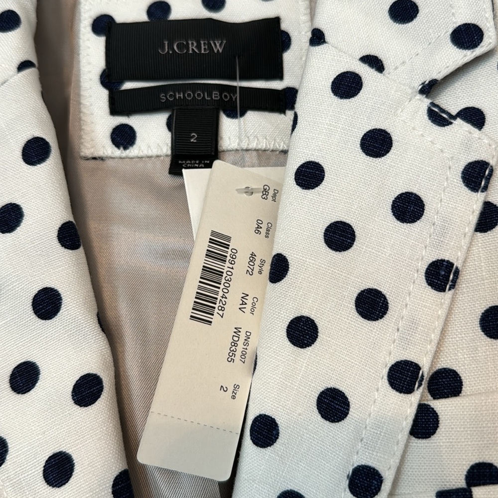 J. Crew Schoolboy White and Navy Polka Dot Blazer - Picture 2 of 2